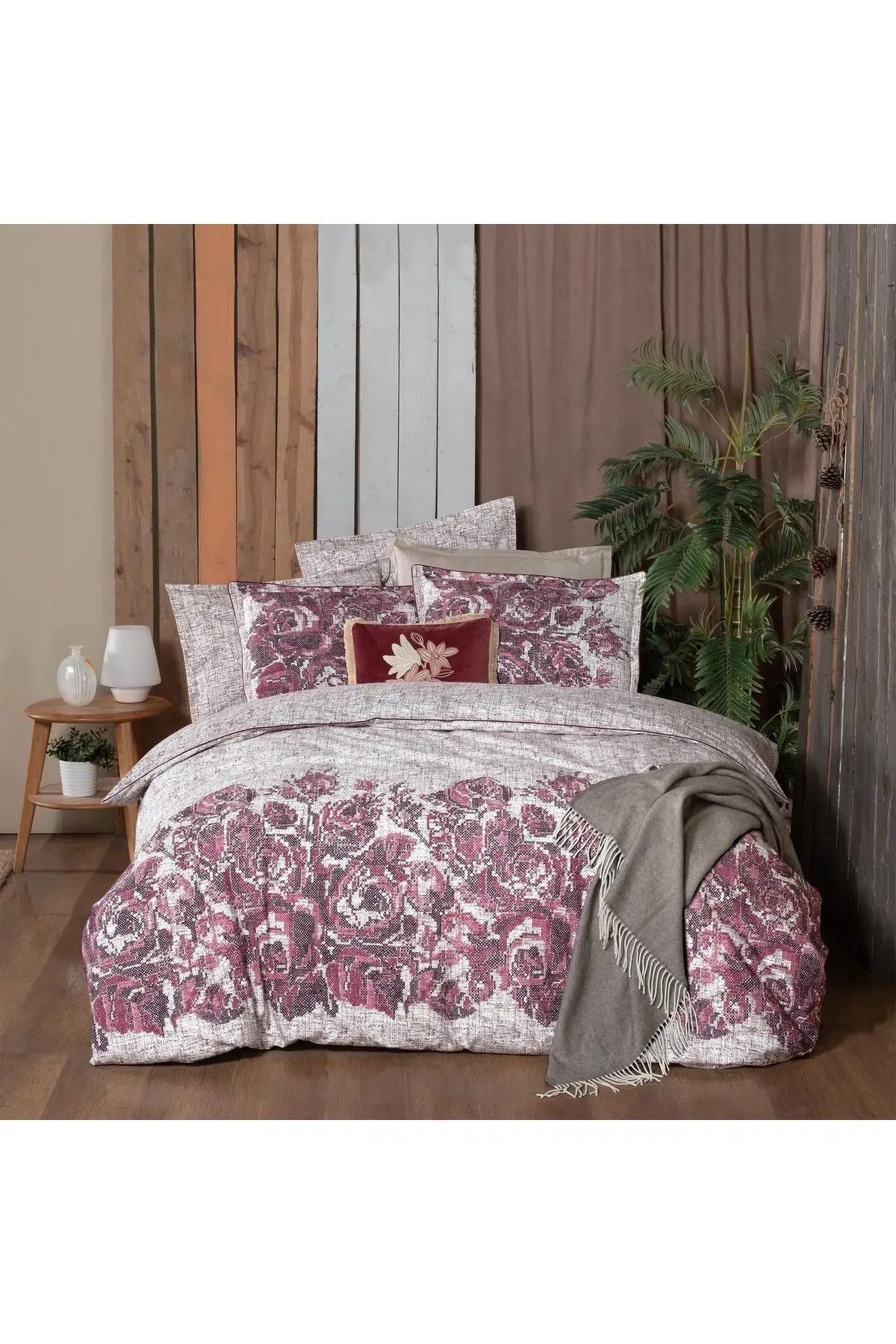 Sarev Elfida King Size (Battal Boy) %100 Pamuk Flanel (Pazen) Nevresim Takımı Pembe
