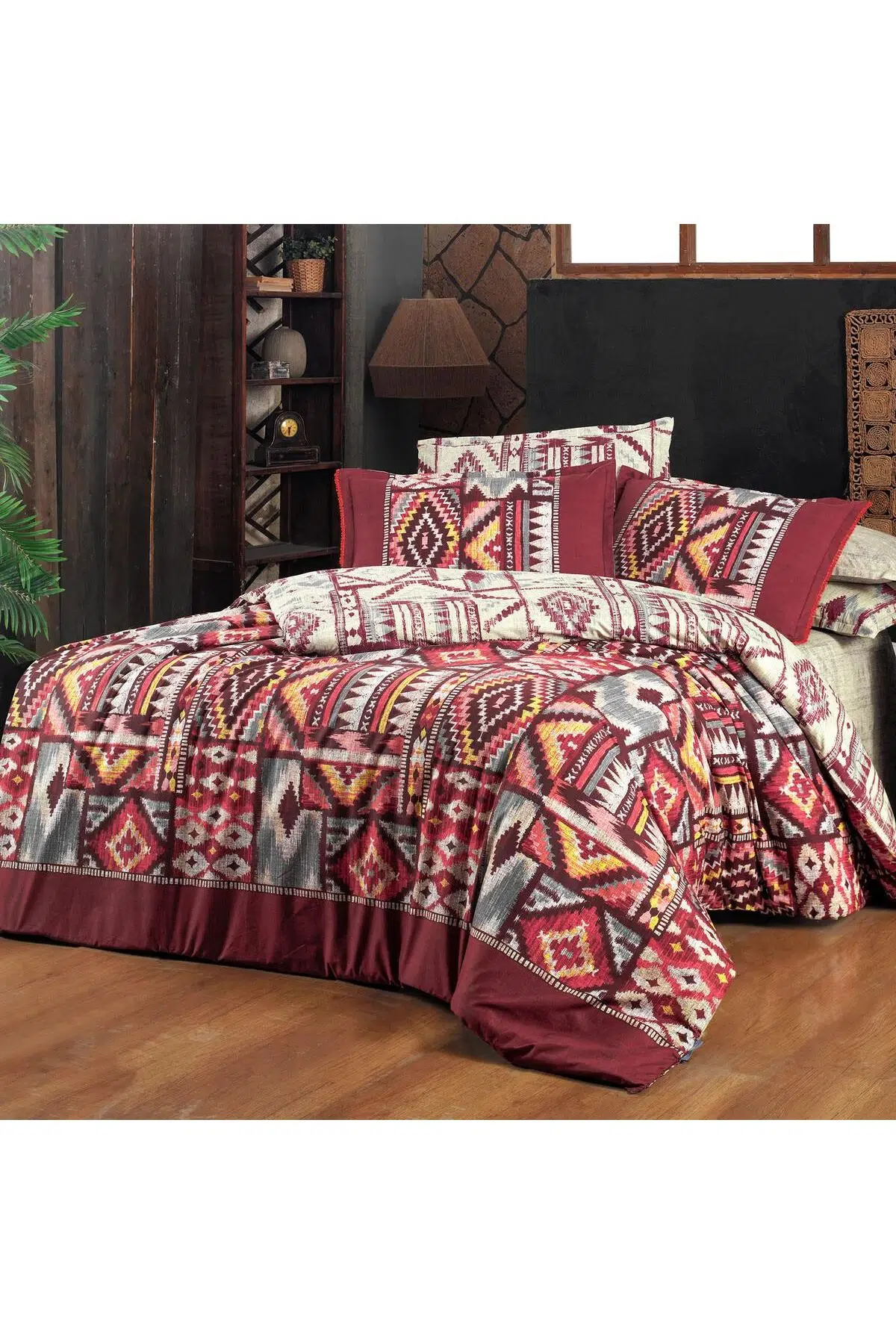 Sarev Gilya Fancy Poplin King Size Bordo Nevresim Takımı