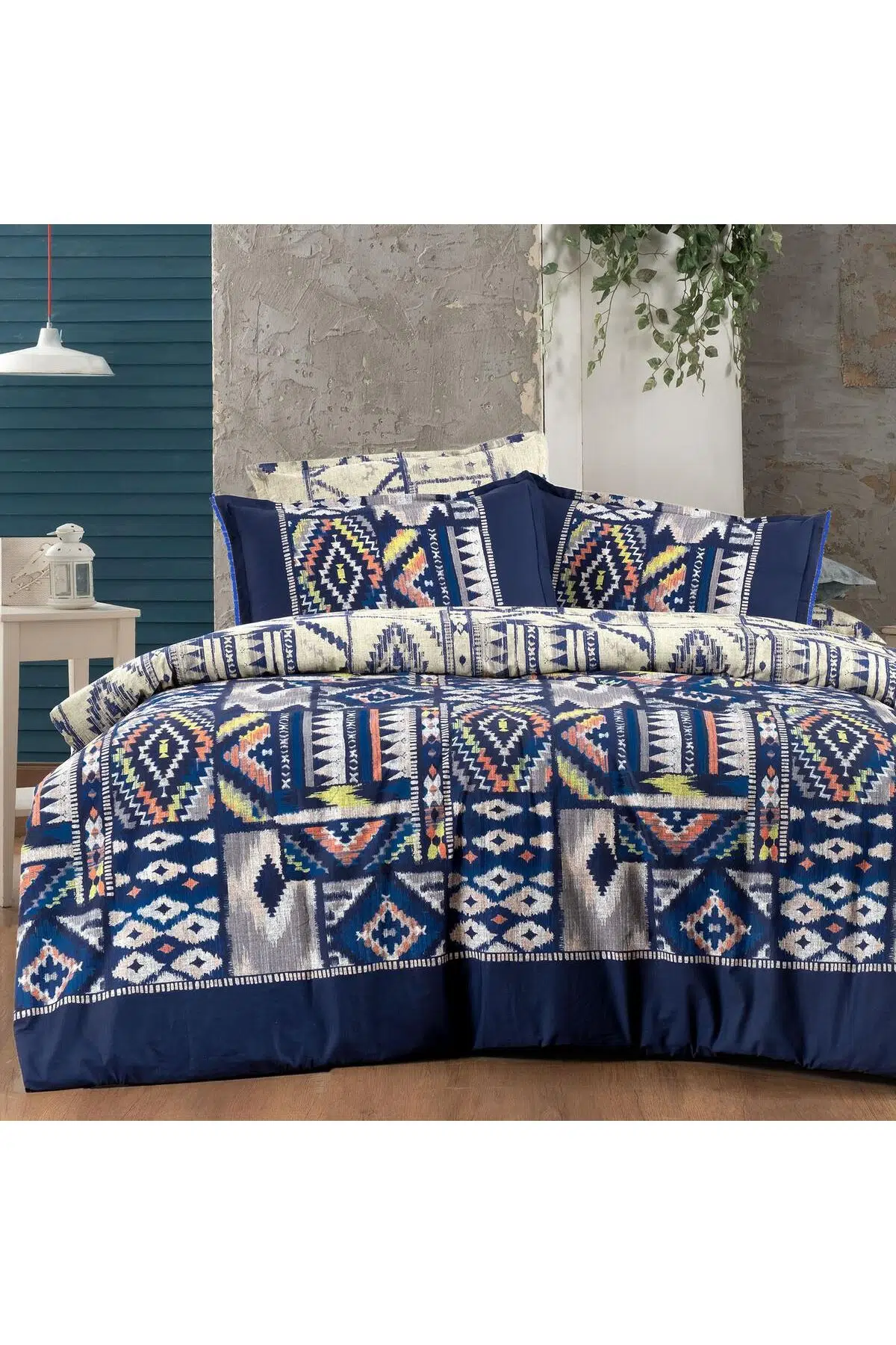 Sarev Gilya Fancy Poplin King Size Mavi Nevresim Takımı