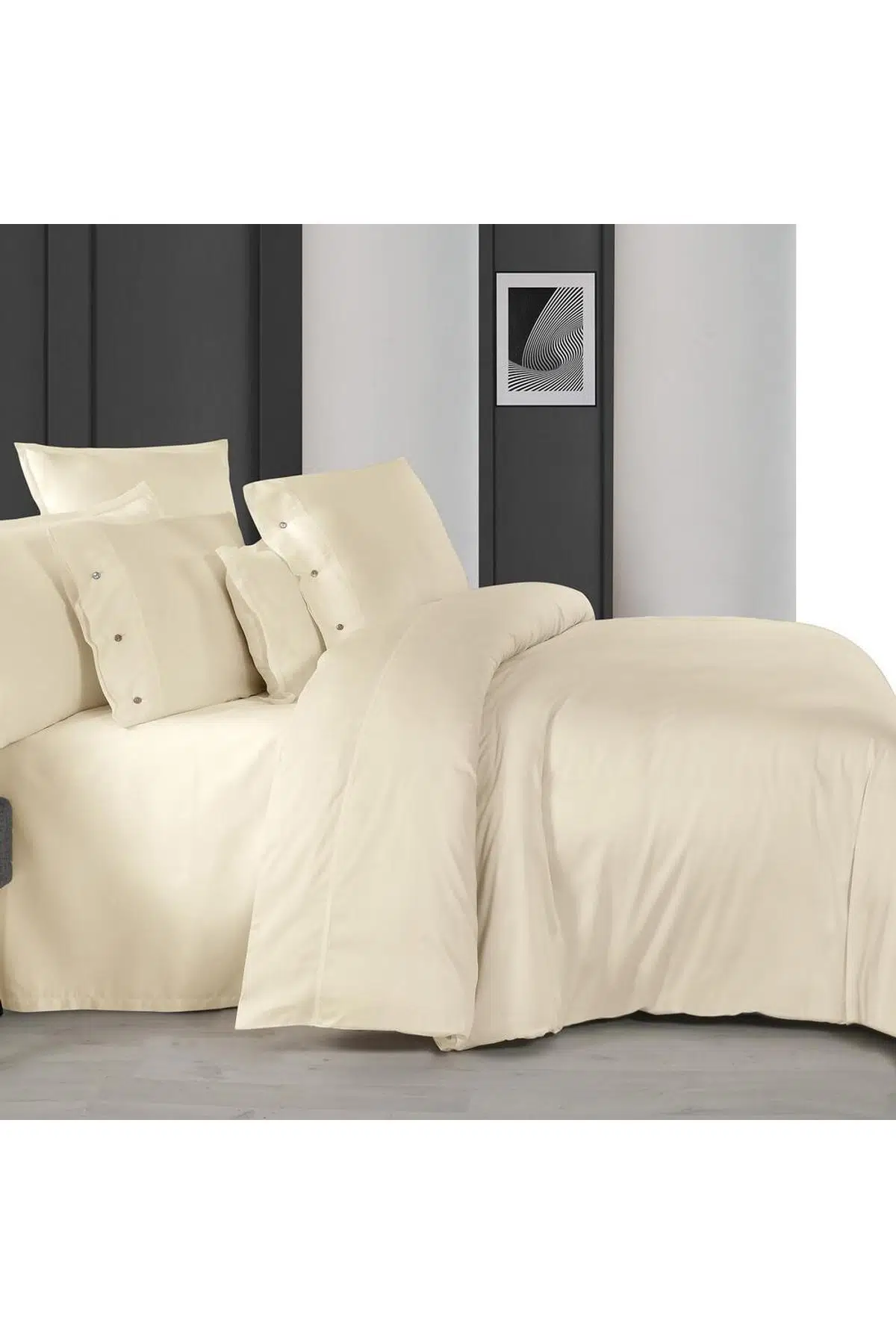 Sarev Monochrome %100 Pamuk Saten ''300 TC" Nevresim Takımı Çift Kişilik Cream