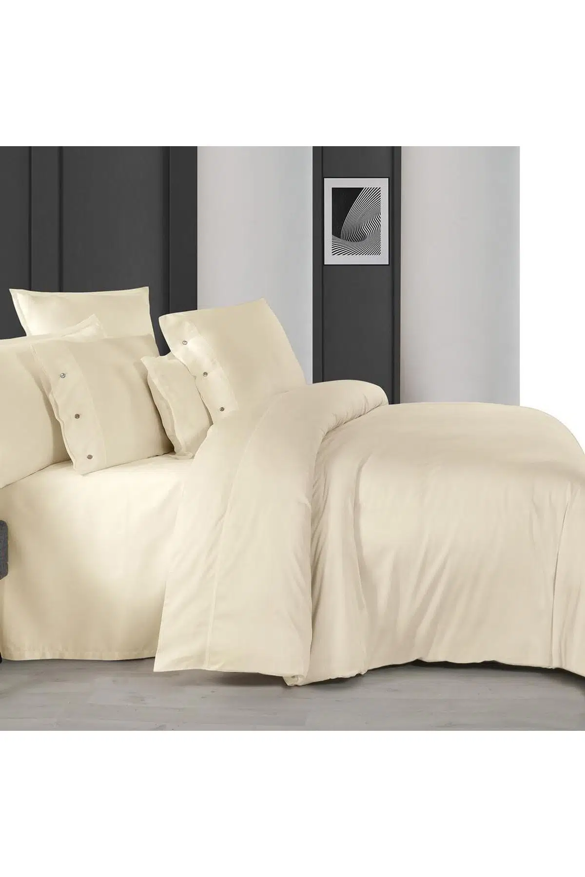 Sarev Monochrome %100 Pamuk Saten ''300 TC" Nevresim Takımı TK Cream