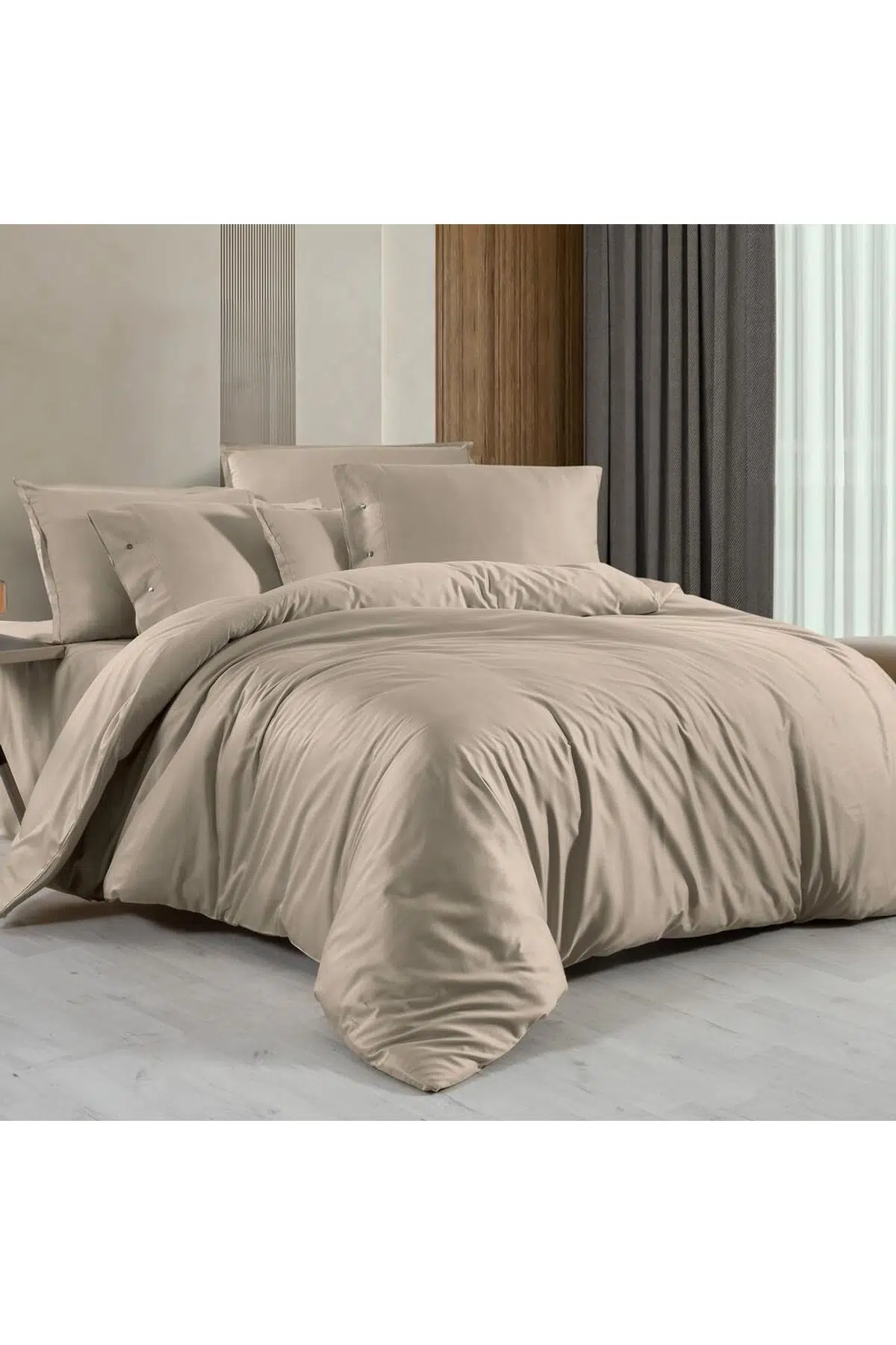 Sarev Monochrome %100 Pamuk Saten ''300 TC" Nevresim Takımı TK Natural Beıge