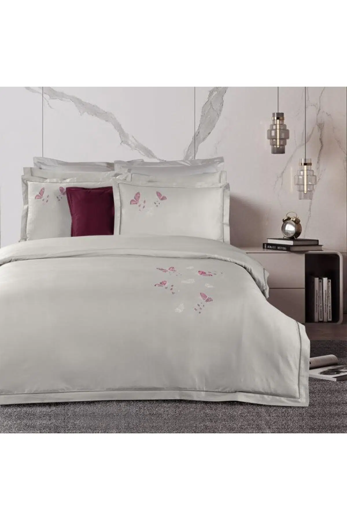 Sarev Papilio King Size (Battal Boy) %100 Pamuk Saten "300 TC" Nevresim Takımı