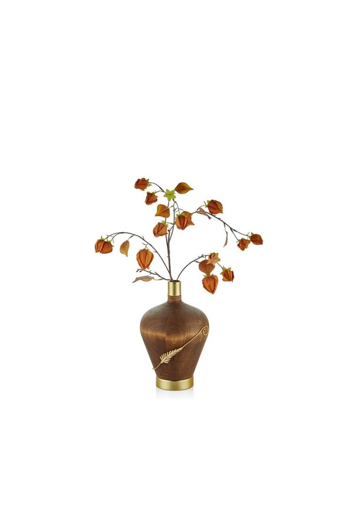 Seta Tel Yapraklı Ahşap Kısa Tombul Vazo 17*18*26 Cm