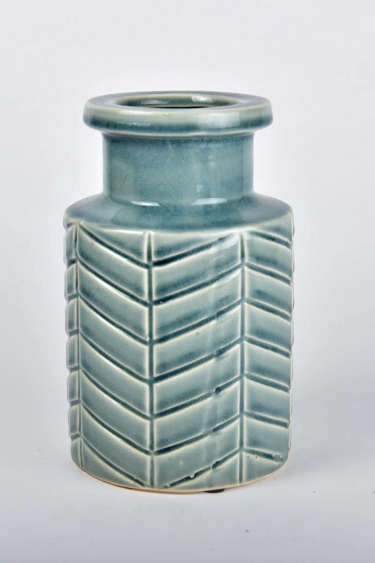 Seta Ceramic Vazo Çizgili Mavi Orta 13*13*20 Cm