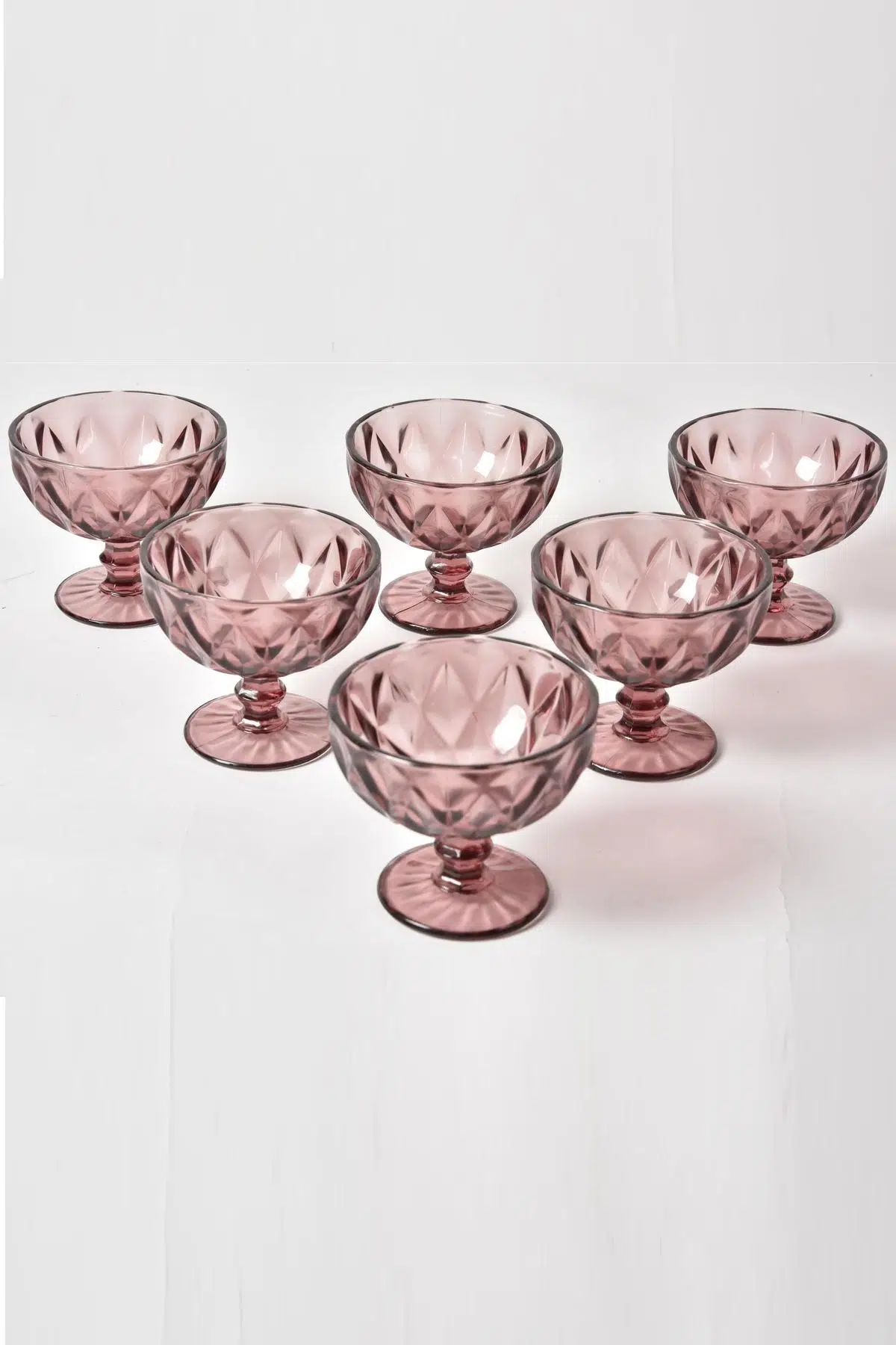 Seta Crystal Colors 6Lı Ayaklı Kase Ekose Desen Pembe
