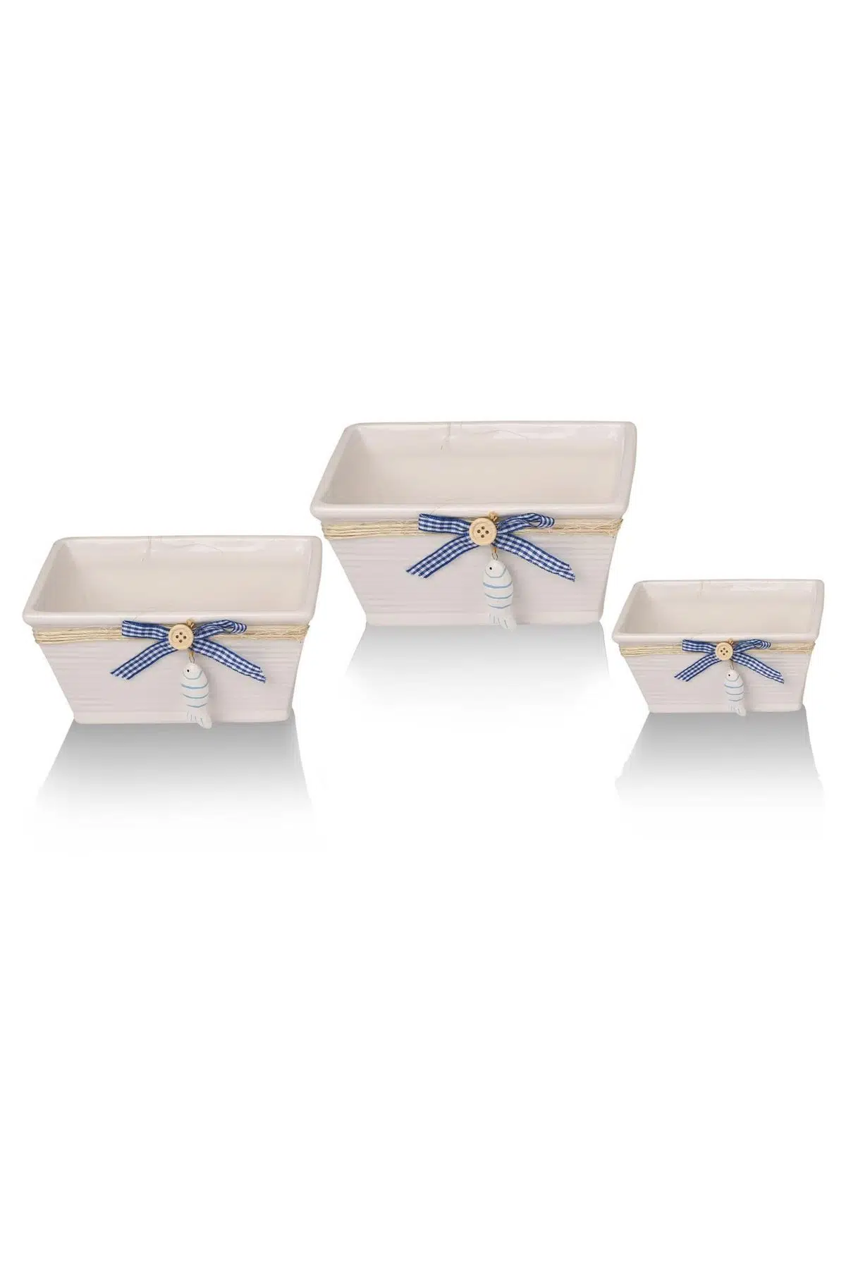 Seta Dekoratif Saksı Balık 3Lü Krem 23*11*13 Cm