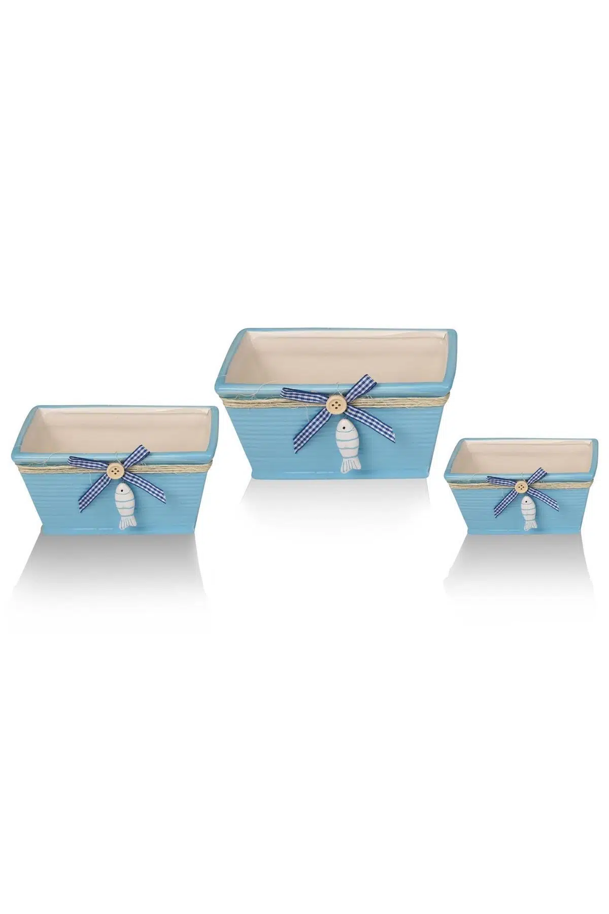 Seta Dekoratif Saksı Balık 3Lü Mavi 23*11*13 Cm