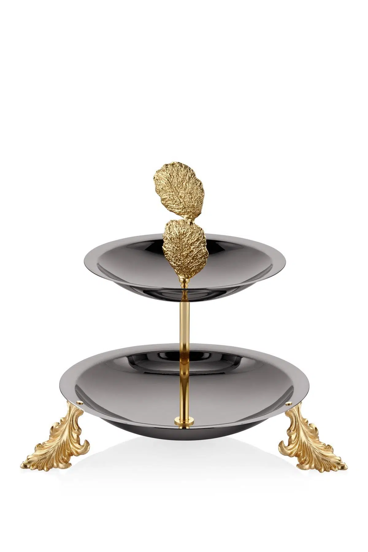Seta Golden Leaves Katlı Sunum Tabağı Antrasıt 27*27*30 Cm
