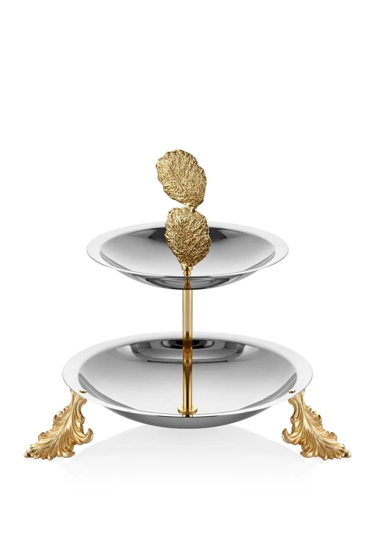 Seta Golden Leaves Katlı Sunum Tabağı Gümüş 27*27*30 Cm