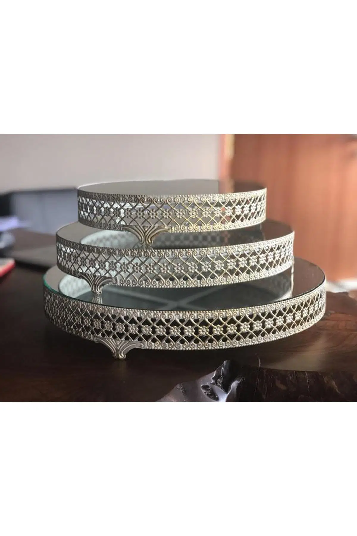 Seta Jardinyer Tek Yuvarlak Krem Çiçek 3Lü Set 35,29.5,23 Cm