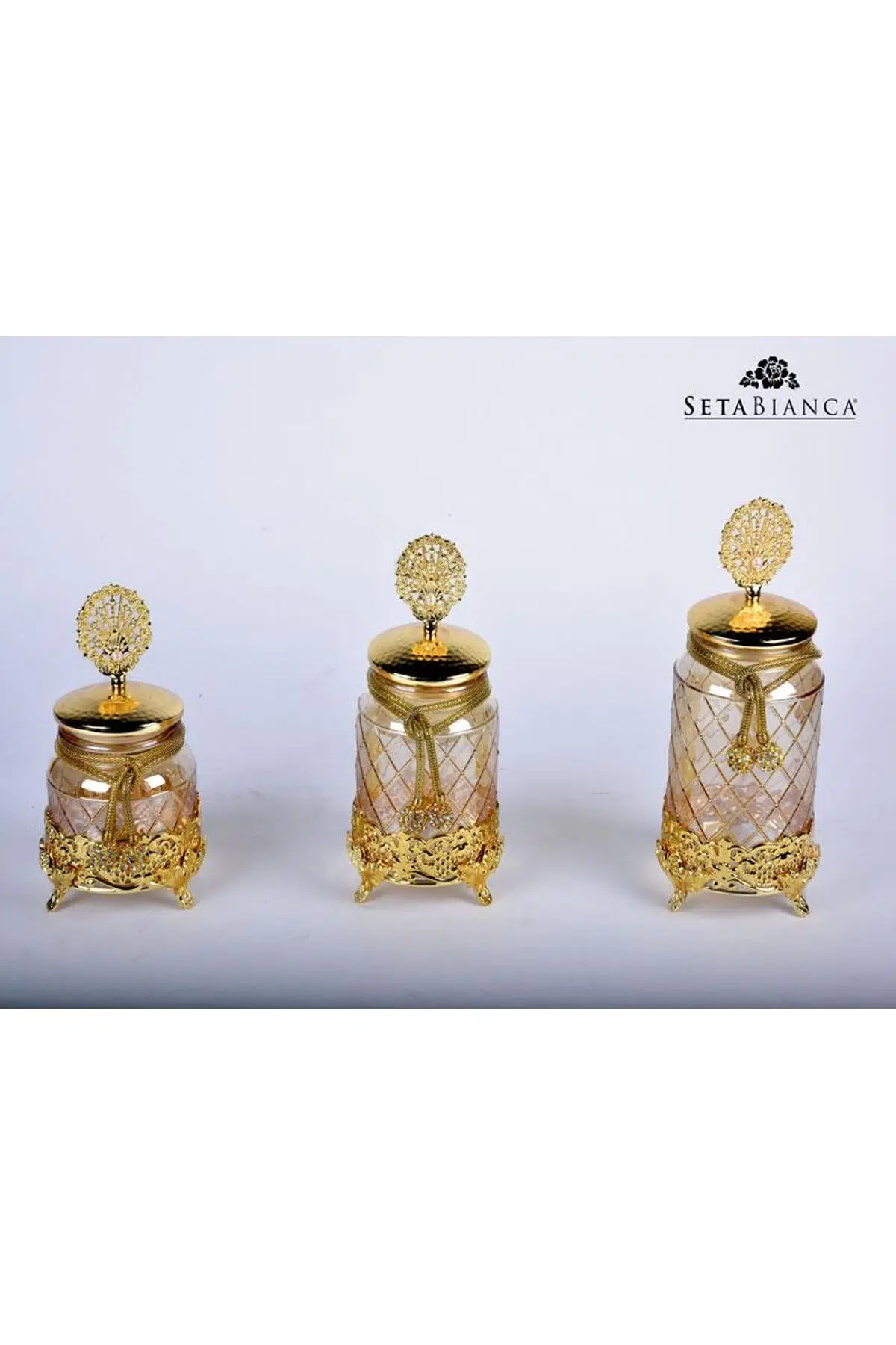 Seta Jrd Kavanoz Metal Kapak 2.Boy 26*10 Cm Amber Altın