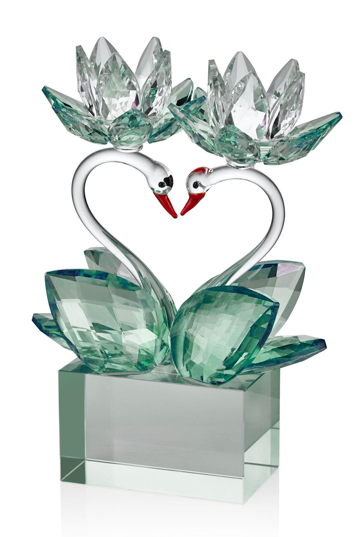 Seta Kristal Kuğulu 2Li Lotus Şamdan Yeşil 8*17*23 Cm