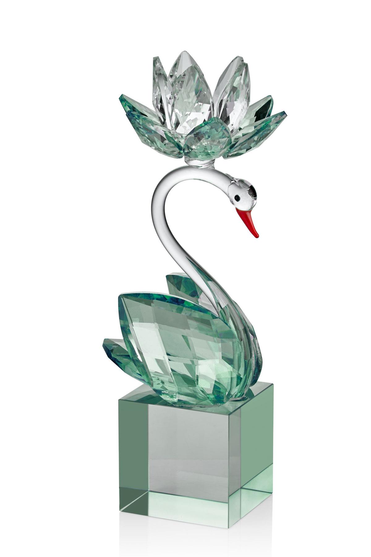 Seta Kristal Kuğulu Lotus Şamdan Yeşil 7*9*22 Cm