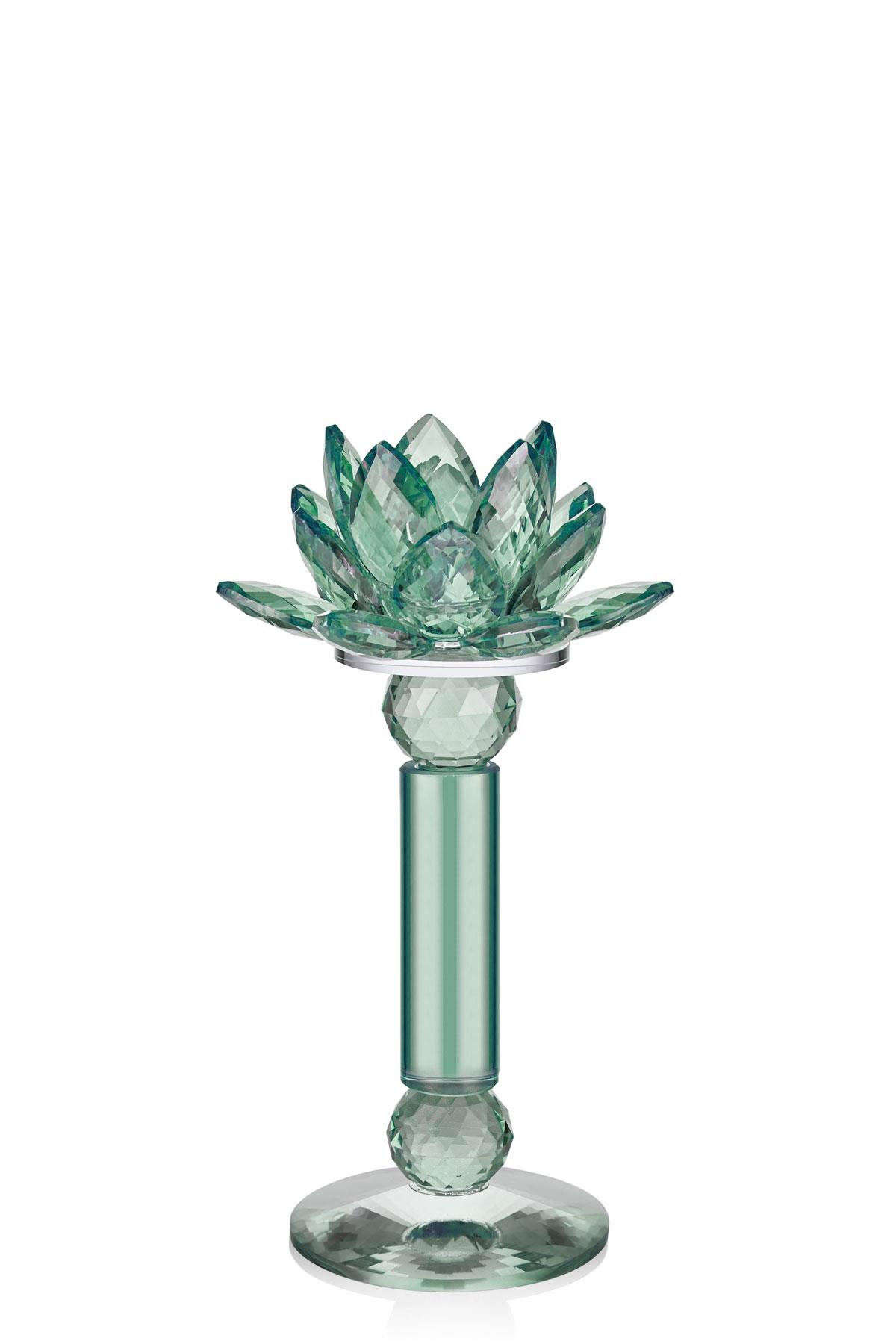 Seta Kristal Lotus Şamdan Yeşil 14*14*26 Cm