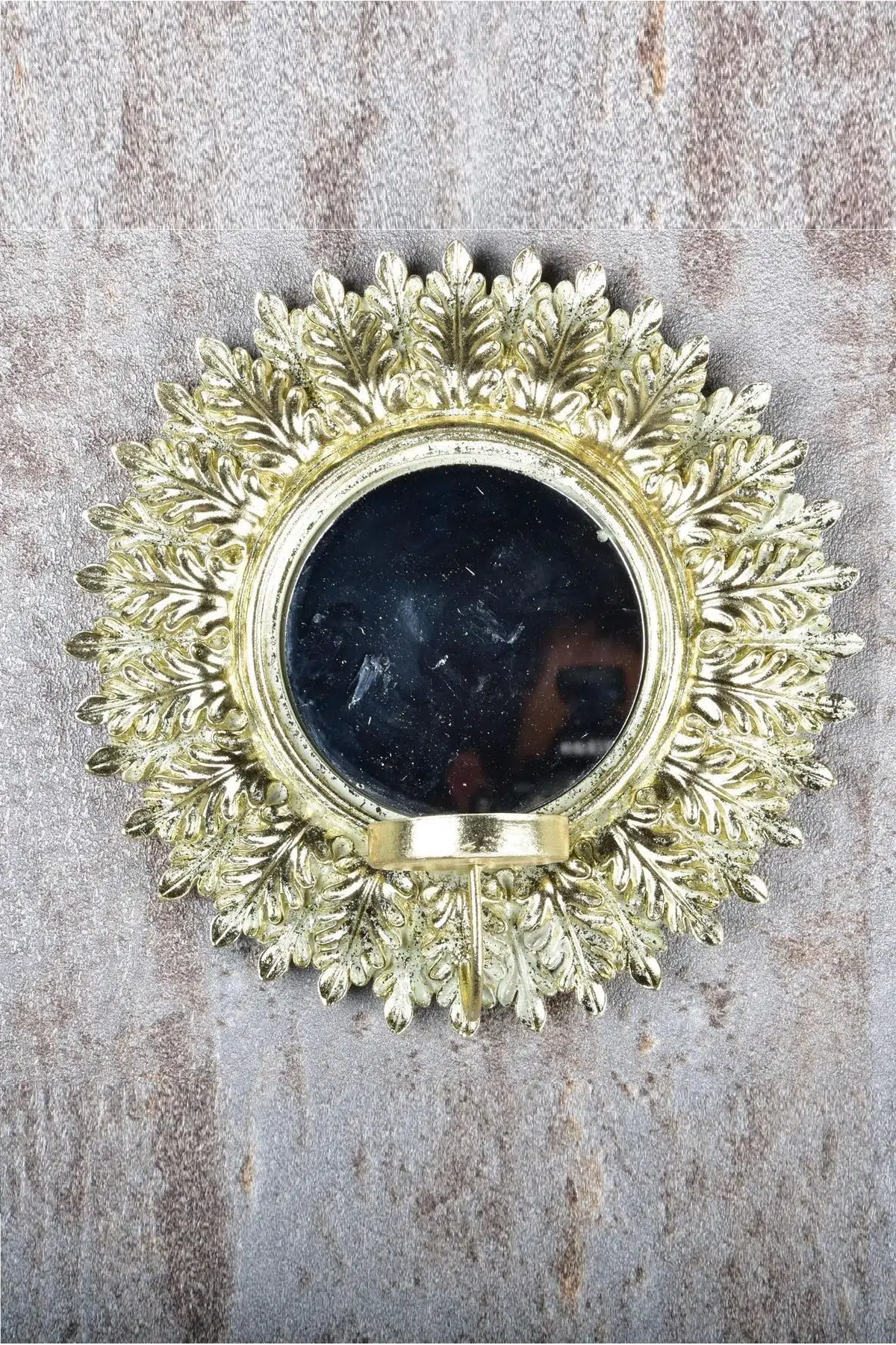 Seta Lıvıng Mumluk Duvar Askı Aynalı Yaprak Gold 20*7*20 Cm
