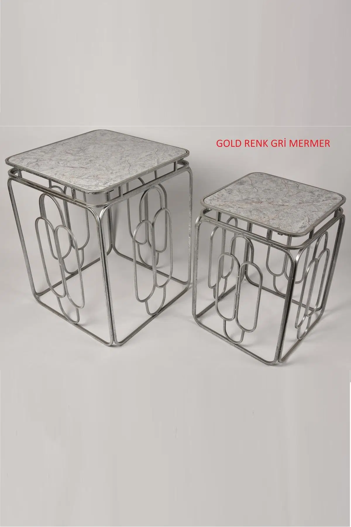 Seta Marble Kare Sehpa 2Li Set Altın 52*52*67 - 41*41*57Cm