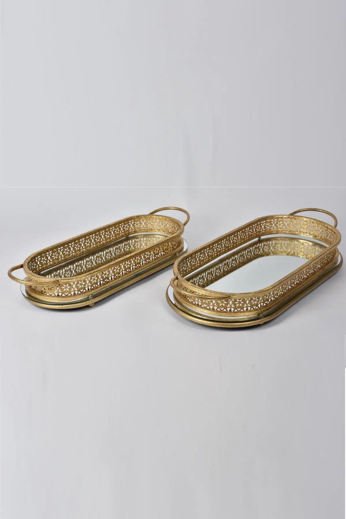 Seta Marble Oval Tepsi Aynalı Gold 65Cm Büyük
