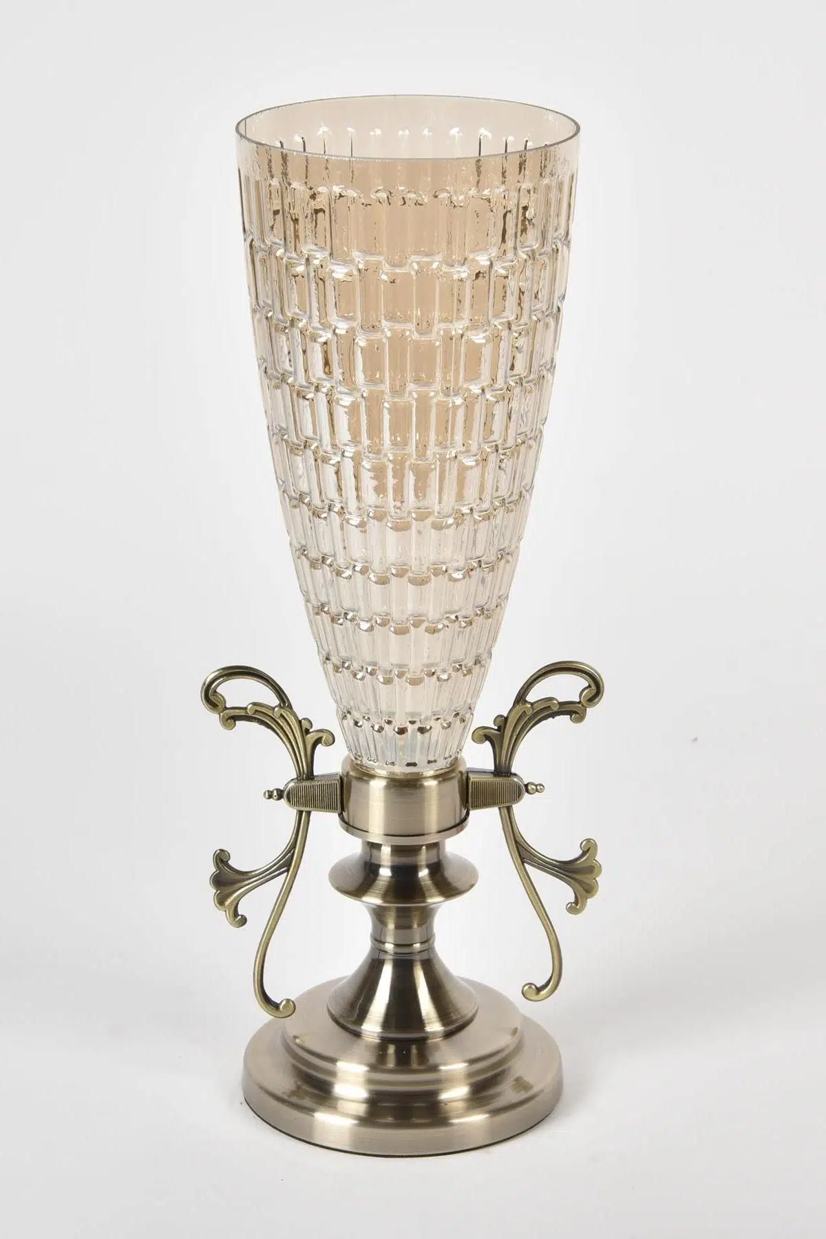 Seta Regina Vazo Parça Desenli Camlı Kulplu Bronz 47*15 Cm