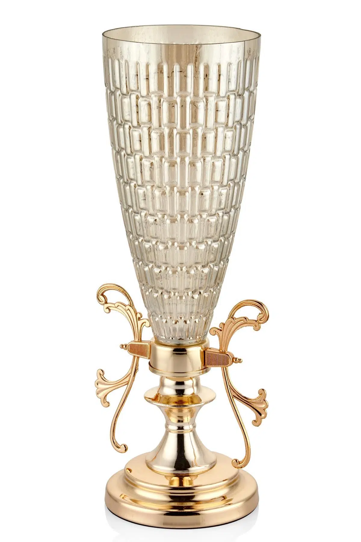 Seta Regina Vazo Parça Desenli Camlı Kulplu Gold 47*15 Cm