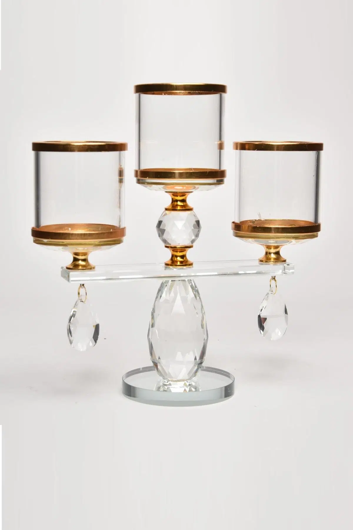 Seta Shine Kristal 3Lü Şamdan Model B Gold 20X21 Cm