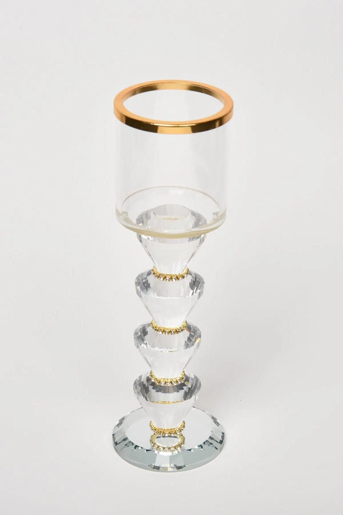 Seta Shine Kristal Şamdan İnce Taşlı Gold Büyük 7X23 Cm