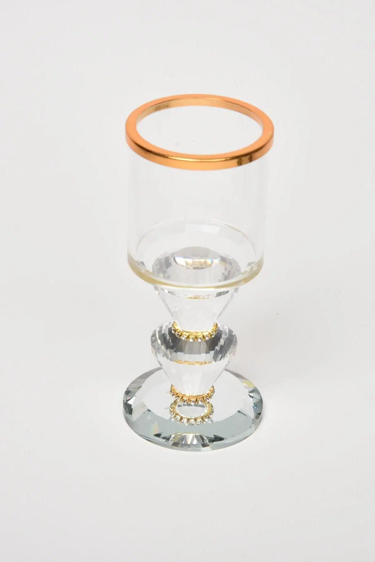 Seta Shine Kristal Şamdan İnce Taşlı Gold Küçük 7X16 Cm