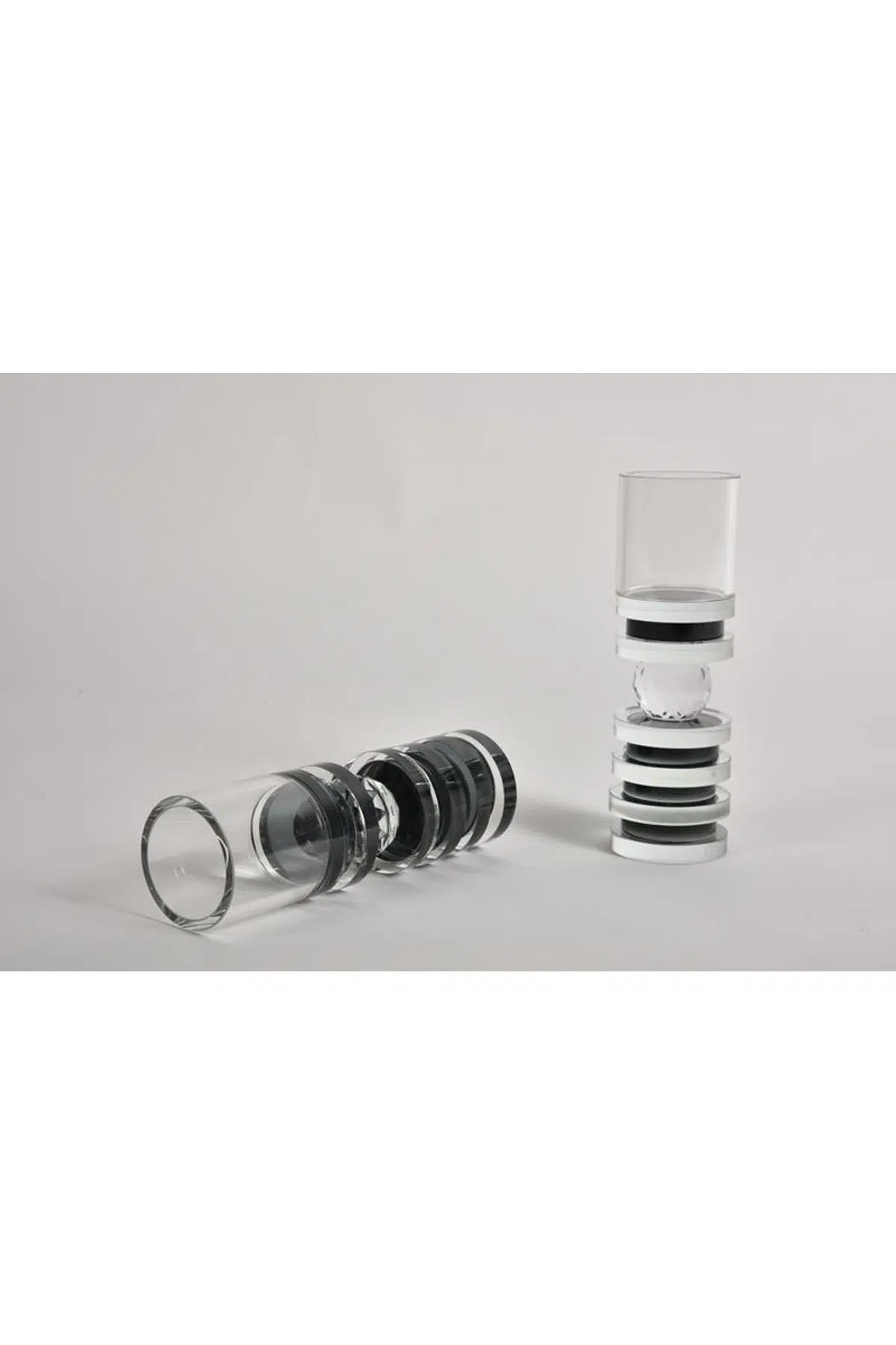 Seta Shine Kristal Siyahlı Disk Şamdan Orta 19.5 Cm