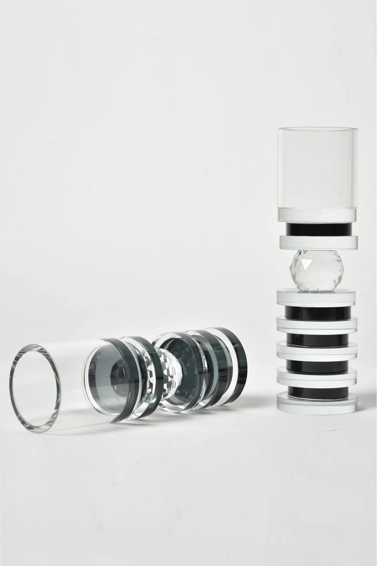 Seta Shine Kristal Siyahlı Disk Şamdan Orta 21.5 Cm