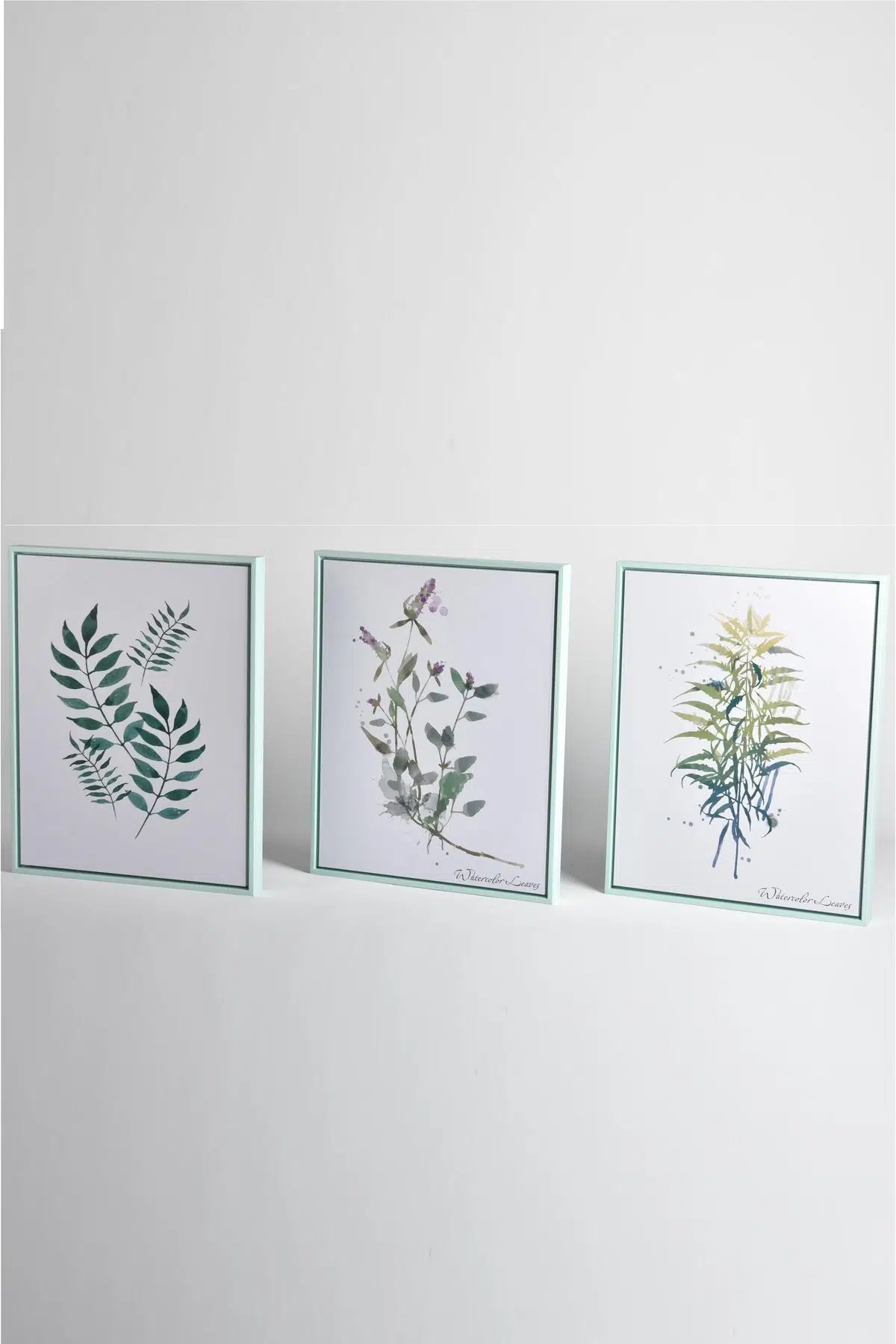 Seta Tablo Mavi Çerçeveli Yaprak Küçük 3Lü Mıx 47*37