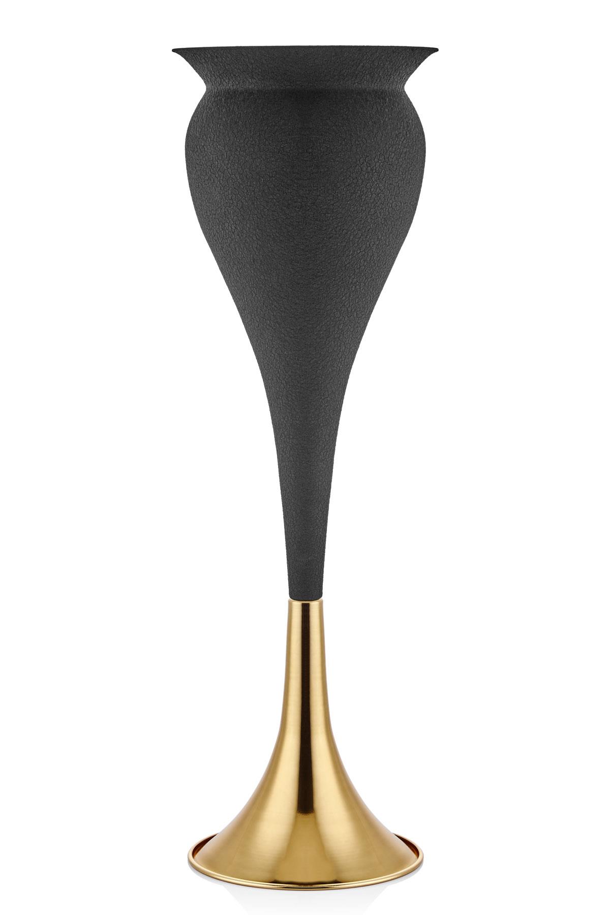 Seta Textured Dark Ayaklı İnce Vazo Dark Gold 23*23*70 Cm