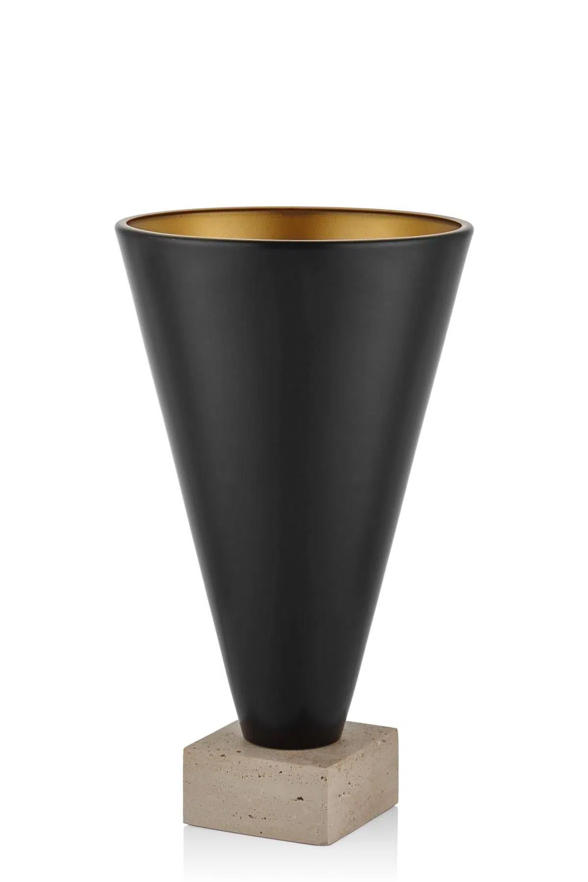 Seta Textured Dark Konik Kaideli Traverten Saksı Krem Gold Orta 48 Cm