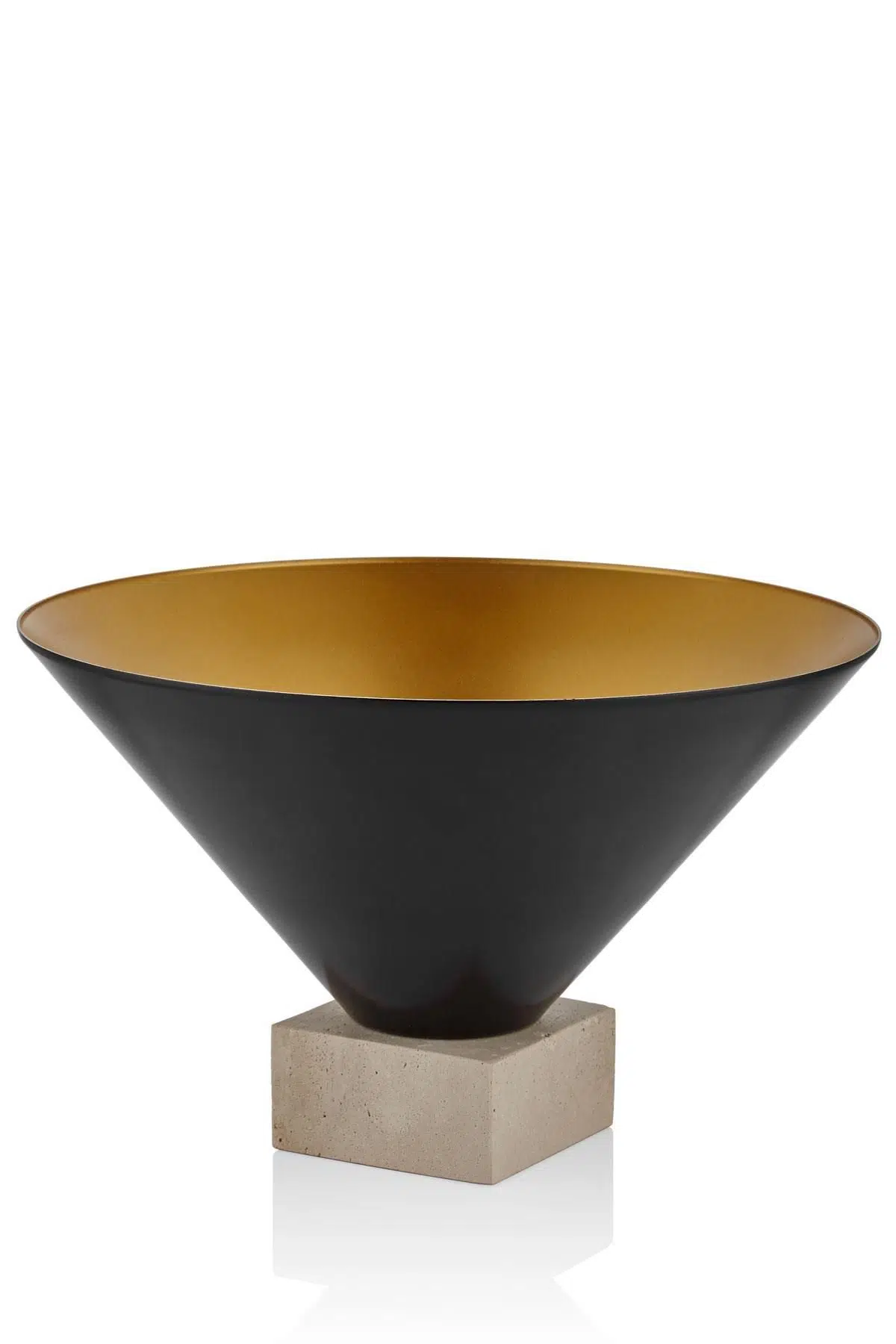 Seta Textured Dark Konik Kaideli Traverten Saksı Siyah Gold Küçük 40*40*25 Cm