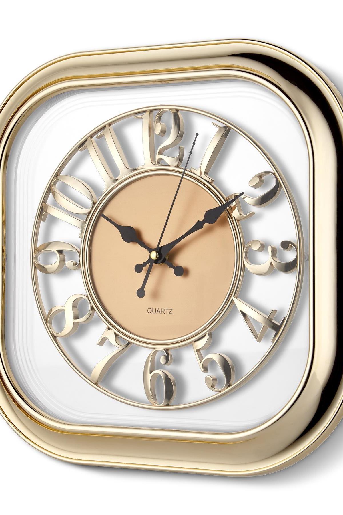 Seta Time Duvar Saati Kare Embossed Gold 25 Cm