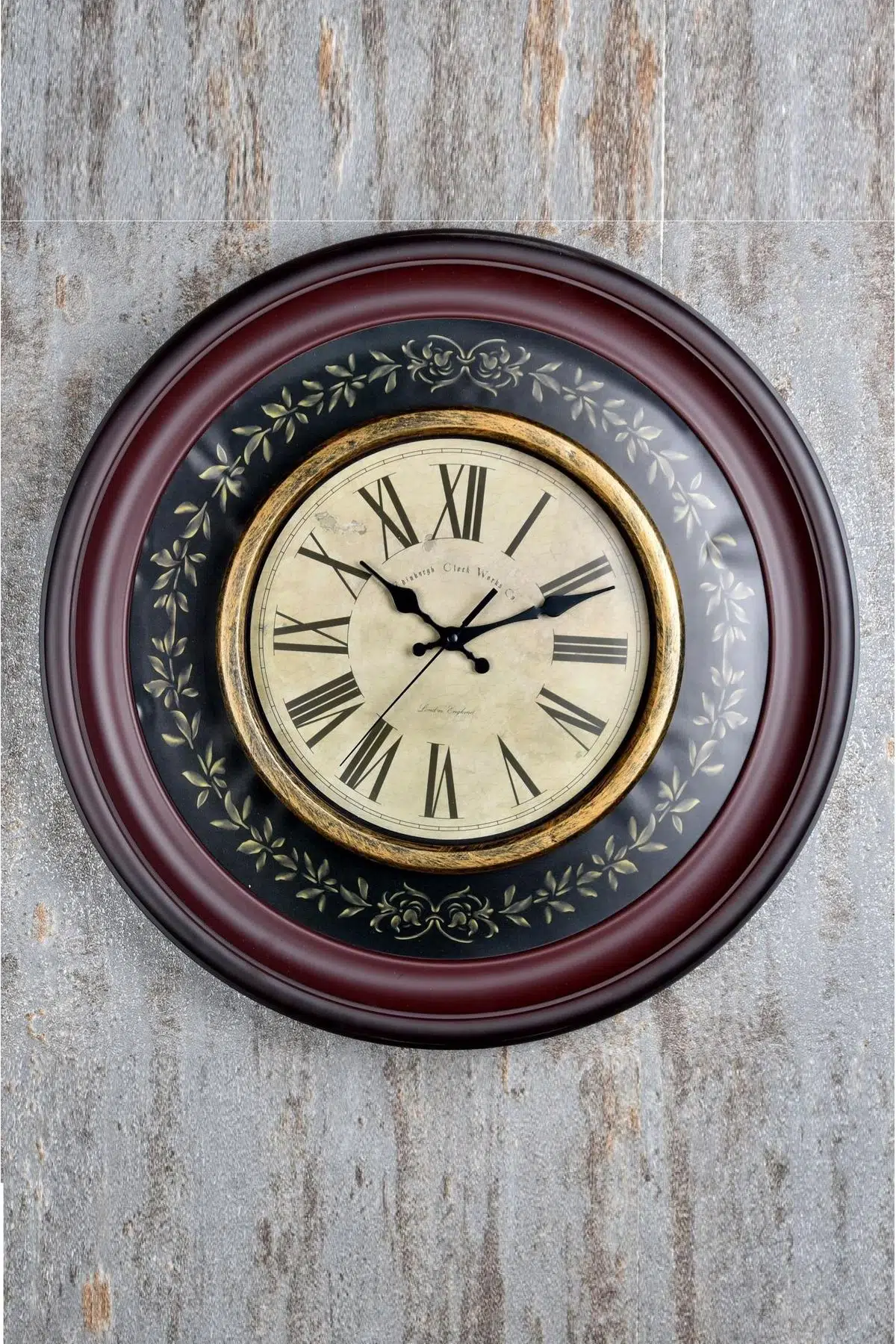Seta Time Duvar Saati Zeytin Dalı Desenli Bordo 45 Cm