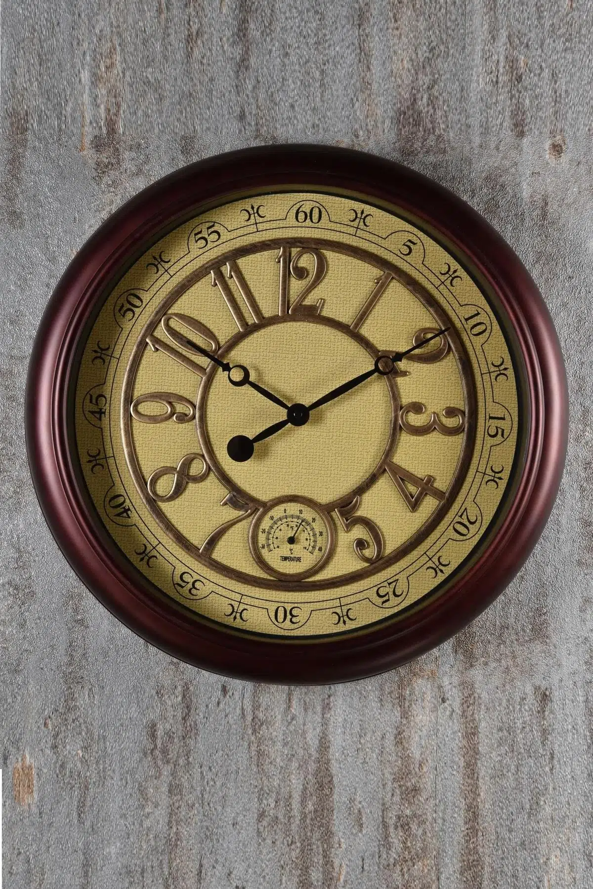 Seta Time Kabartmalı Bordo Kenarlı Duvar Saati 40 Cm