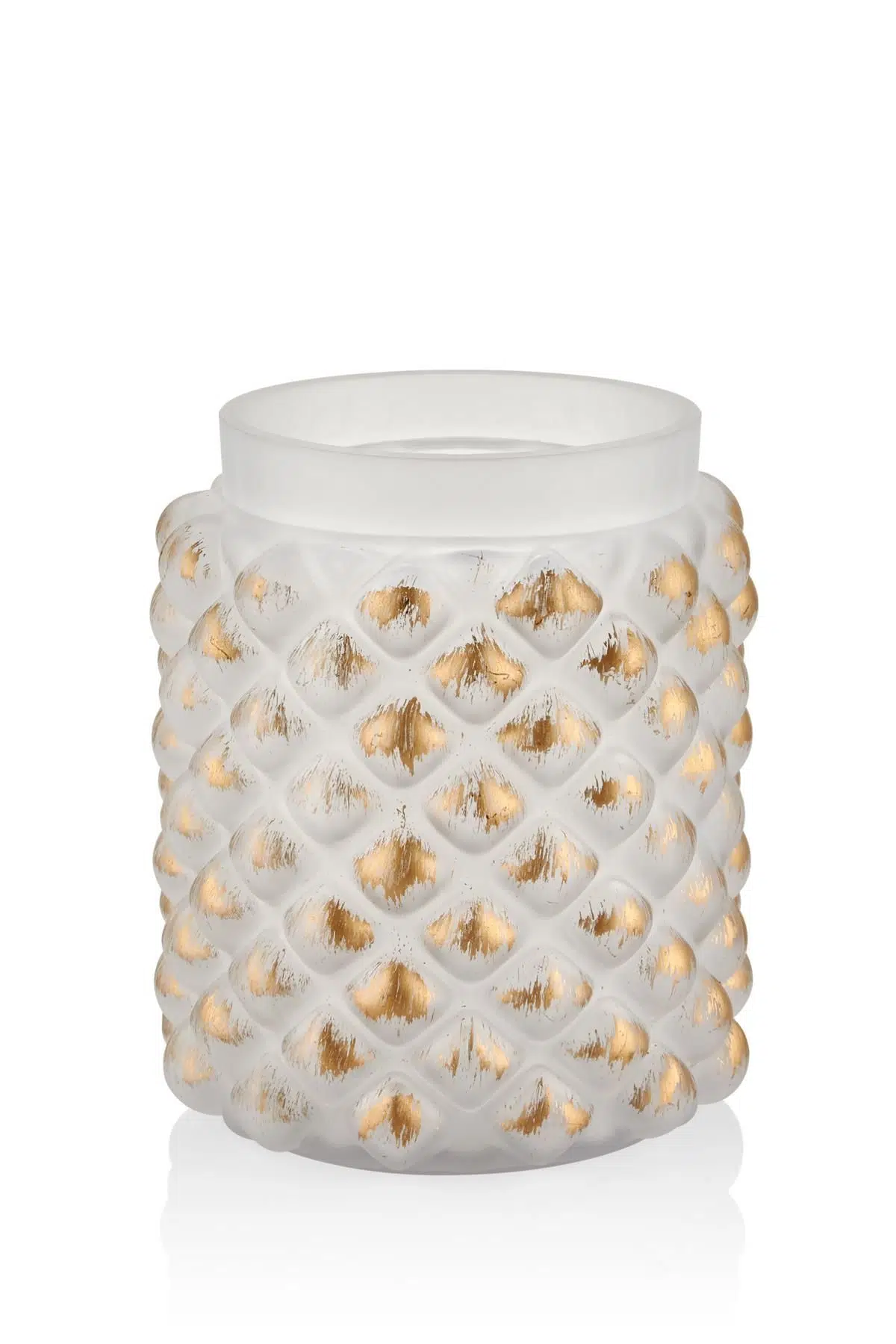 Seta Vetro Gold Eskitmeli Beyaz Vazo Küçük 12*16 Cm