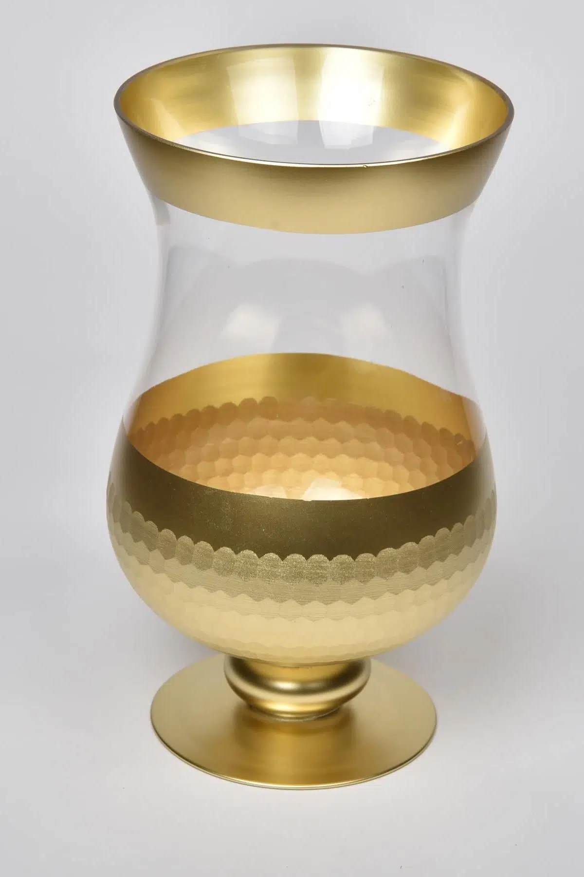 Seta Vetro Kesme Cam Ayaklı Vazo Gold 16*16*30 Cm