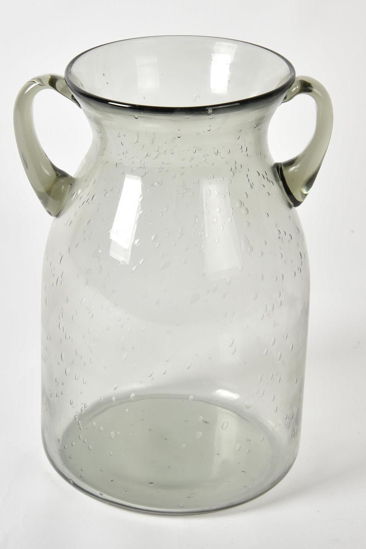 Seta Vetro Kulplu Dekor Vazo Gri Büyük 18*25 Cm