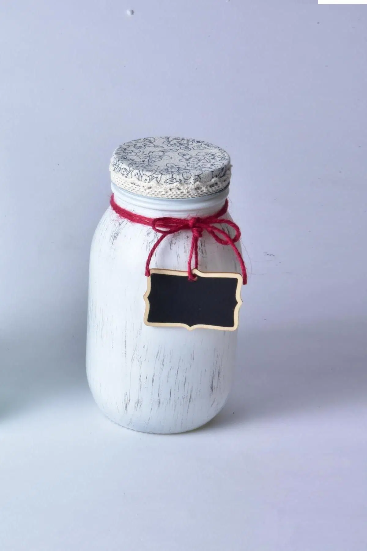 Seta Vintage Kavanoz İsimlik Kumaş Kapak Beyaz 18X8 Cm