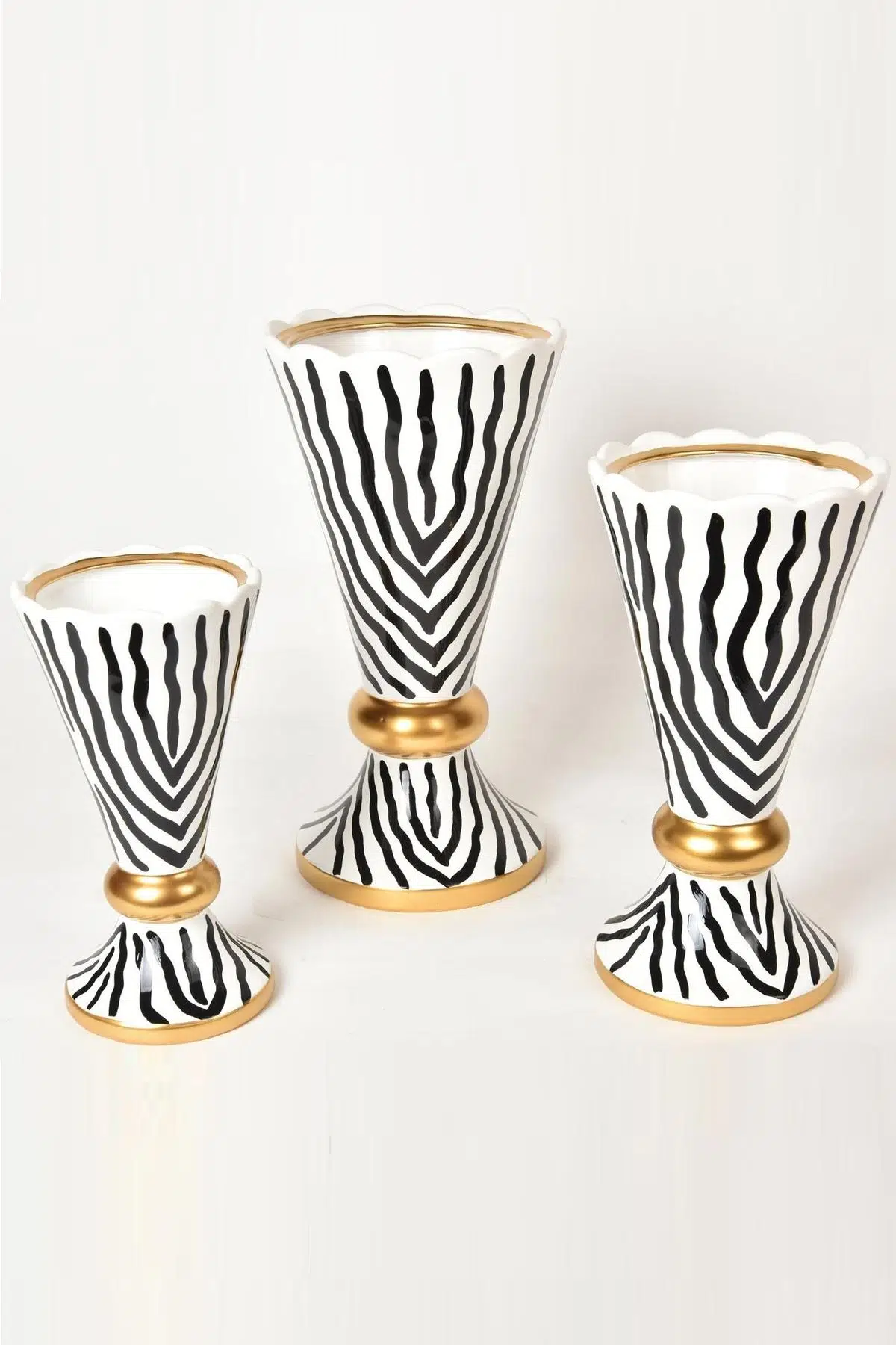 Seta Zebra Seramik 3Lü Konik Vazo 25-30-35Cm