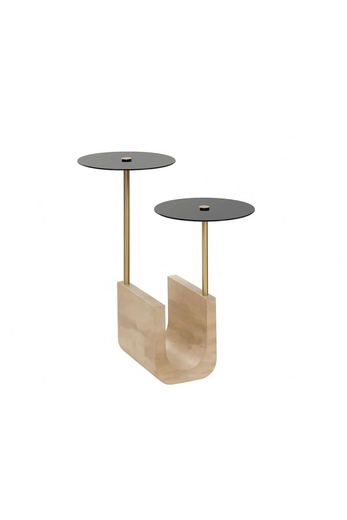 Setabianca Traverten Sehpa 2 Tablalı 70cm - 60 cm (çap 40cm)